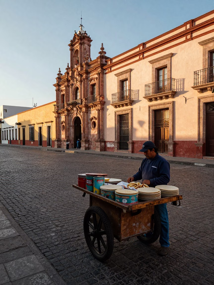 Late Afternoon Street Scene in Guadalajara Mexico with Vintage Storage Tin in in Guadalajara, Mexico