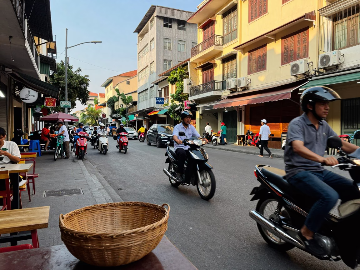 Late Afternoon Street Scene in Ho Chi Minh City Vietnam with Vintage Details in in Ho Chi Minh City, Vietnam