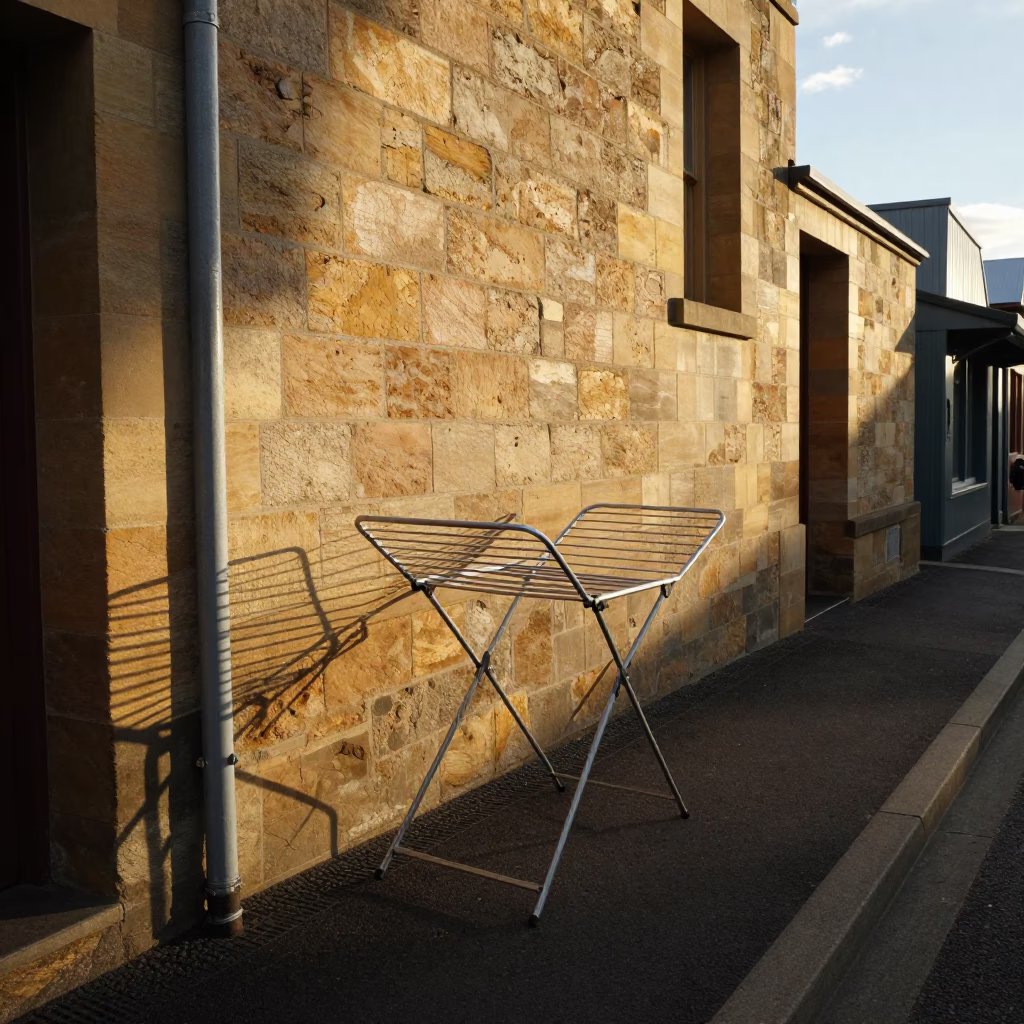 Late Afternoon Street Scene in Hobart Tasmania with Drying Rack and Latch in in Hobart, Tasmania, Australia