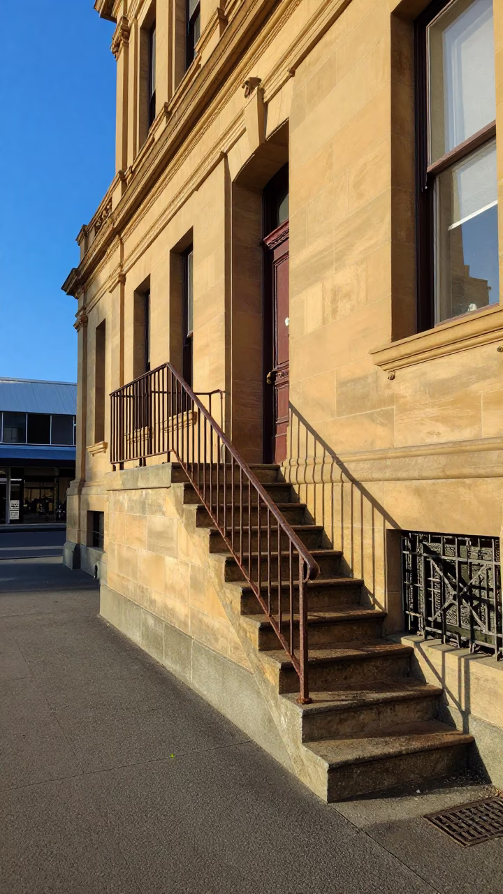 Late Afternoon Street Scene in Hobart Tasmania with Stair Rail and Vine in in Hobart, Tasmania, Australia