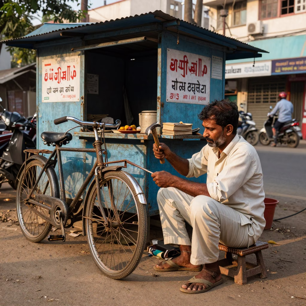 Late Afternoon Street Scene in Hyderabad India with Claw Hammer and Dust on Rail in in Hyderabad, India