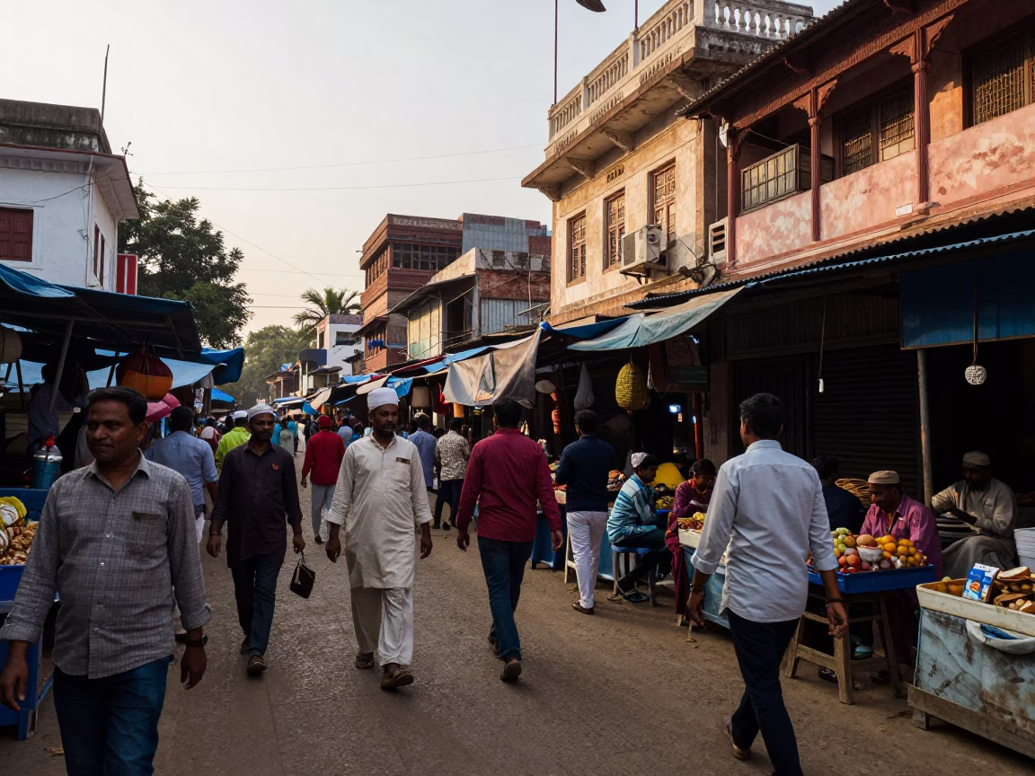 Late Afternoon Street Scene in Hyderabad India with Local Market Activity in in Hyderabad, India