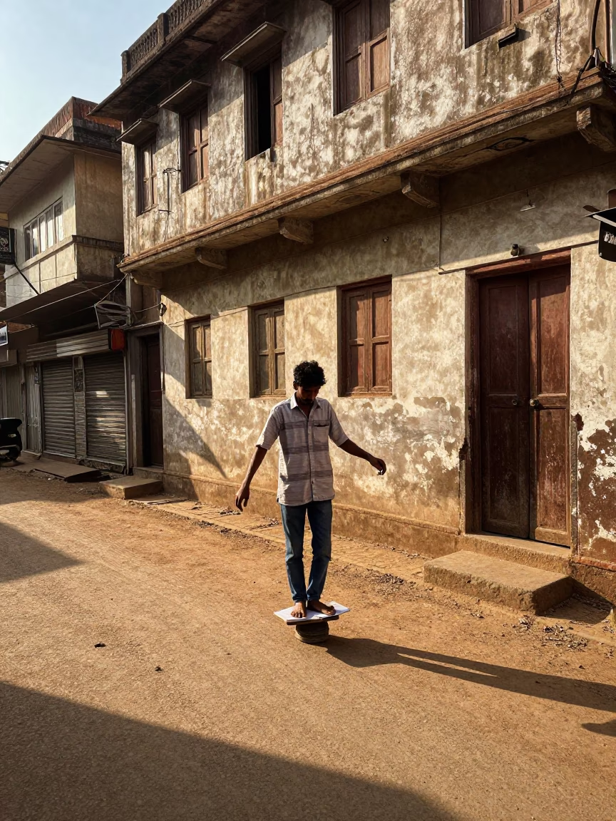 Late Afternoon Street Scene in Hyderabad India with Notebook and Step Ladder in in Hyderabad, India