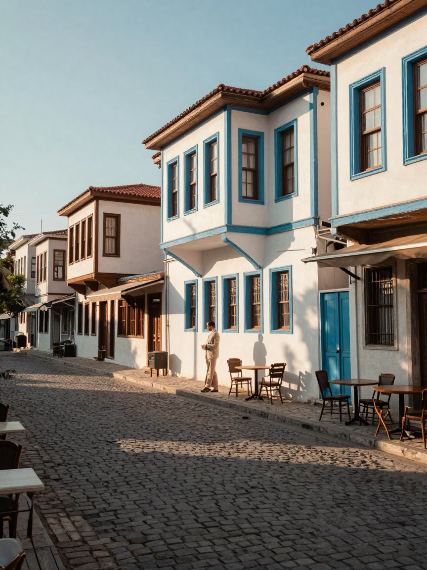 Late Afternoon Street Scene in Izmir Turkey with Vintage 1950s Aesthetic in in Izmir, Turkey