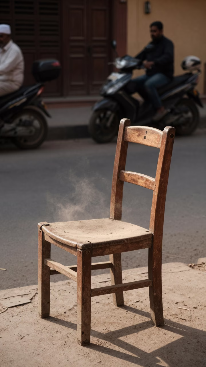 Late Afternoon Street Scene in Jaipur India with Dusty Chair and Window Light in in Jaipur, India