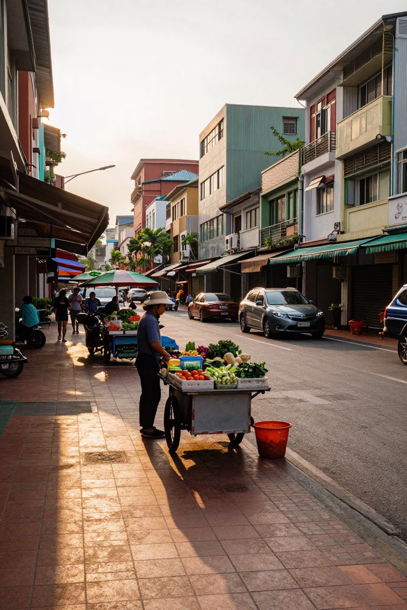 Late Afternoon Street Scene in Kaohsiung Taiwan with Colorful Details in in Kaohsiung, Taiwan