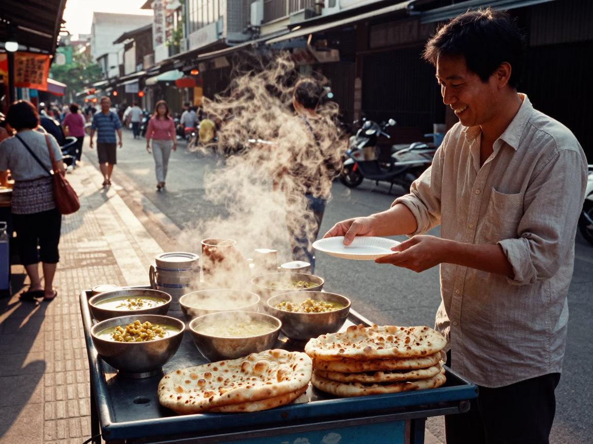 Late Afternoon Street Scene in Kaohsiung Taiwan with Traditional Food and Local Life in in Kaohsiung, Taiwan
