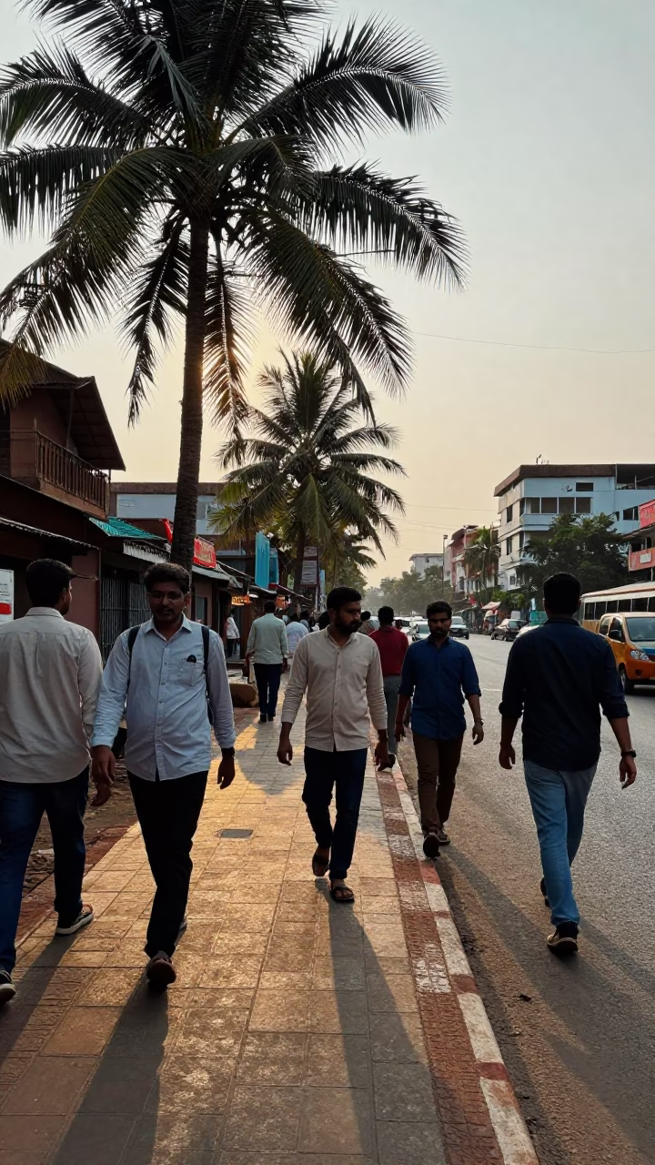 Late Afternoon Street Scene in Kochi India with Cardigans and Urban Transit in in Kochi, India