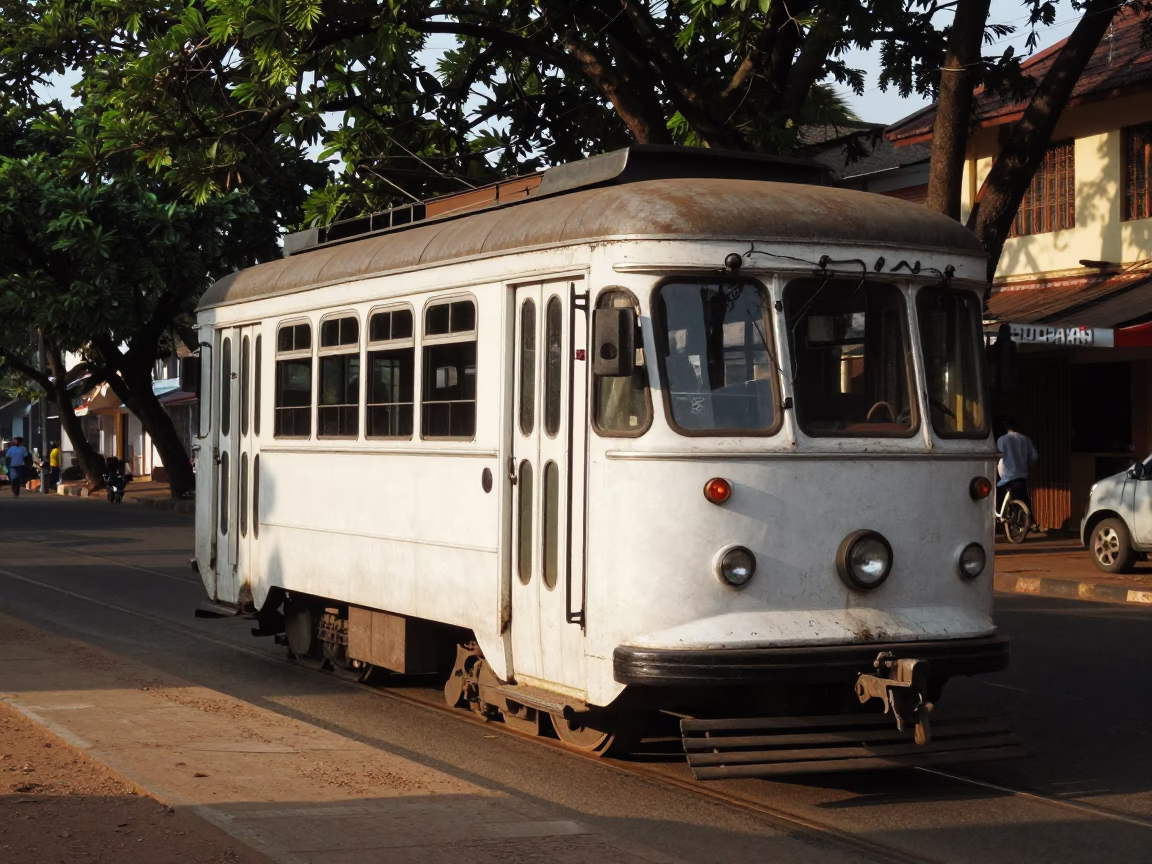 Late Afternoon Street Scene in Kochi India with Old Trolley and Lived-In Details in in Kochi, India