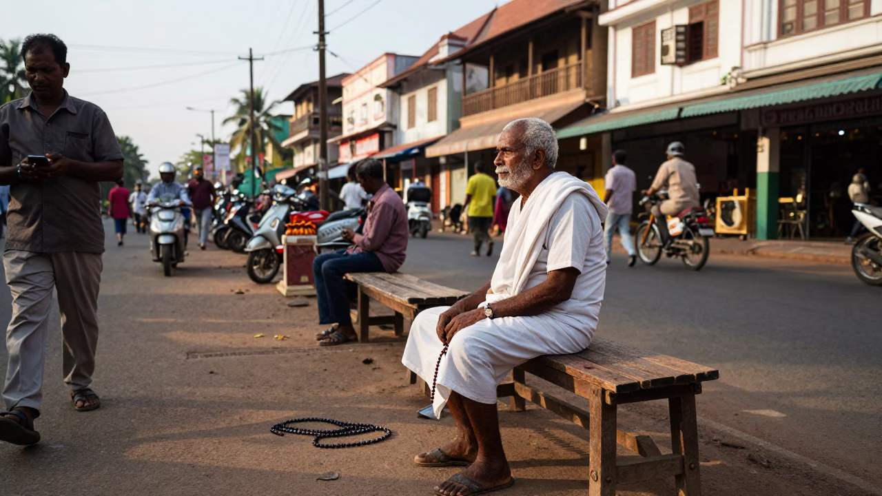 Late Afternoon Street Scene in Kochi India with Prayer Beads and Coastal Life in in Kochi, India