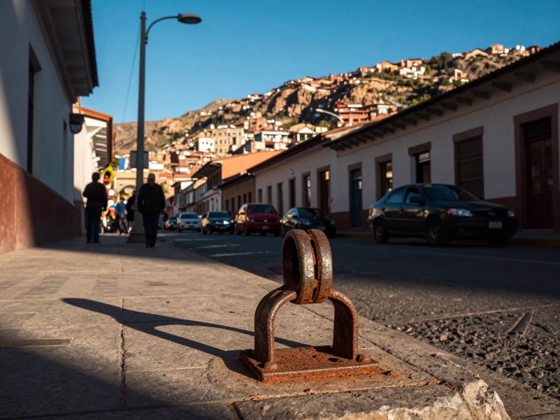 Late Afternoon Street Scene in La Paz Bolivia With Turnbuckle And Urban Details in in La Paz, Bolivia