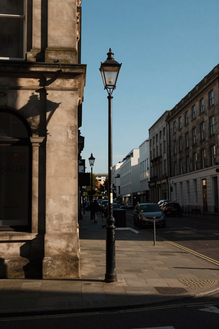 Late Afternoon Street Scene in Liverpool United Kingdom with Lantern and Urban Details in in Liverpool, United Kingdom