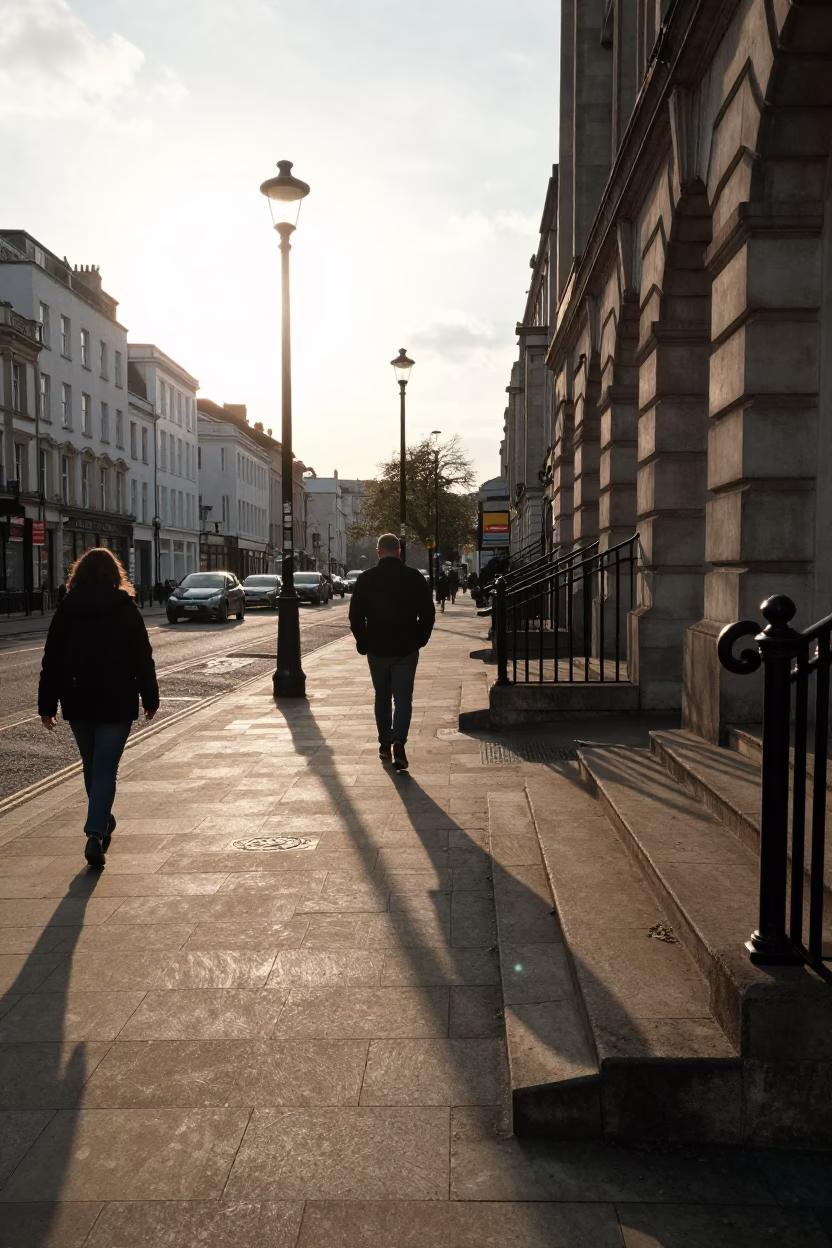 Late Afternoon Street Scene in Liverpool United Kingdom with Stair Rail and Urban Details in in Liverpool, United Kingdom