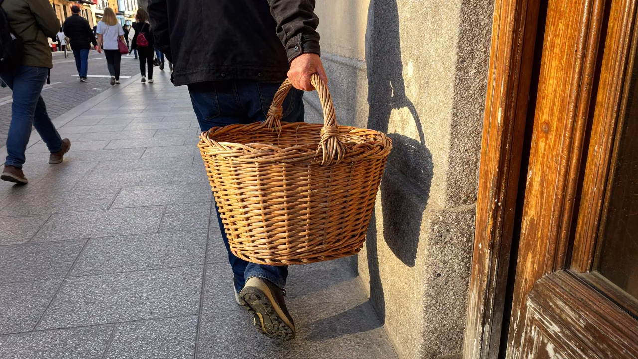 Late Afternoon Street Scene in Madrid Spain with Wicker and Twine Details in in Madrid, Spain