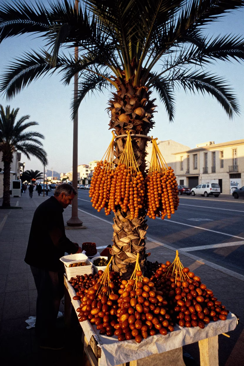 Late Afternoon Street Scene in Marseille France with Date Palm and Olives in in Marseille, France