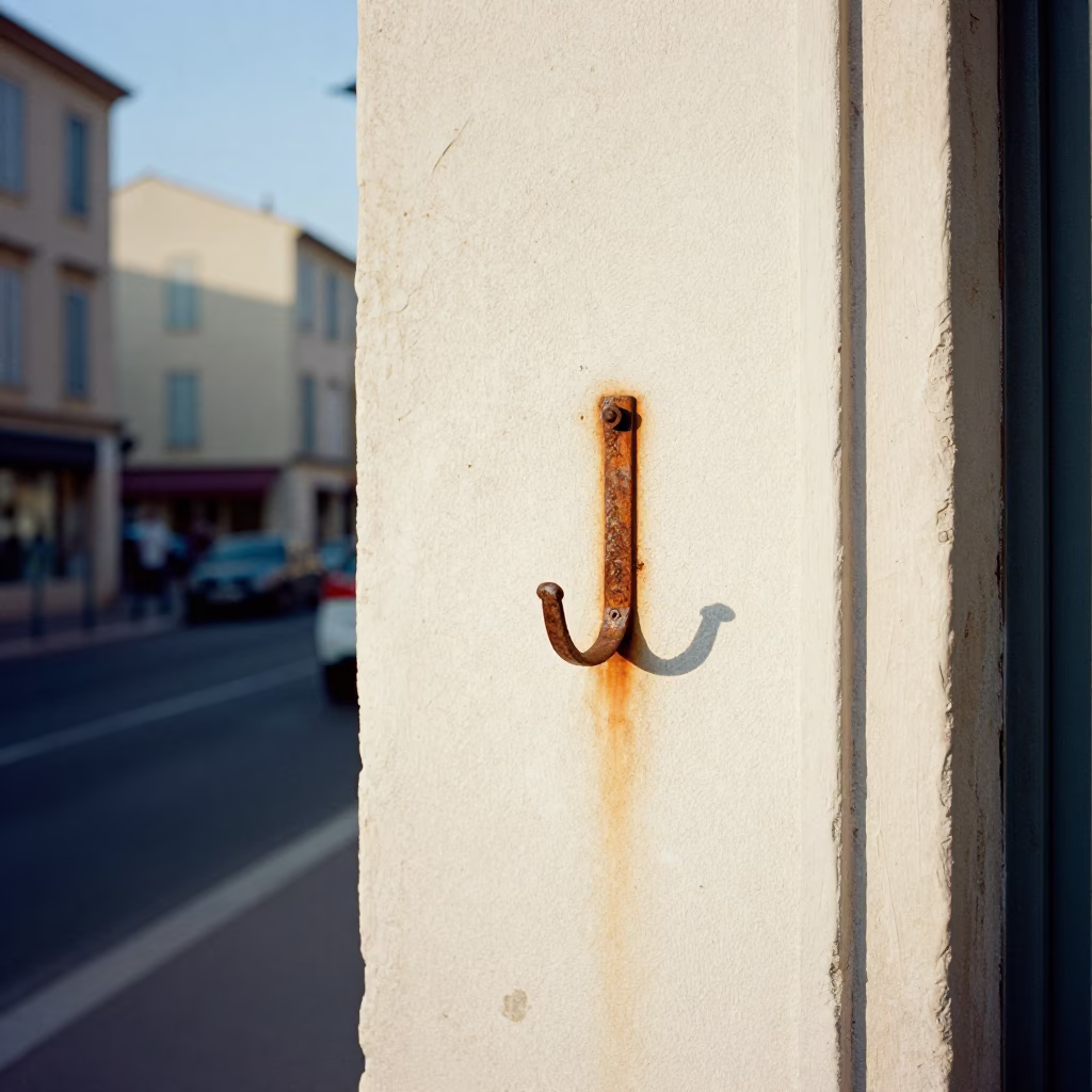 Late Afternoon Street Scene in Marseille France with Rusty Wall Hook and Leather Basketball in in Marseille, France