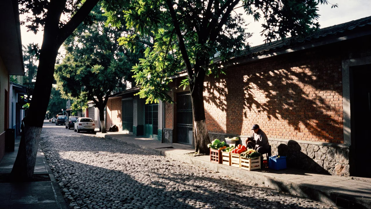 Late Afternoon Street Scene in Medellin Colombia with Urban Details in in Medellin, Colombia