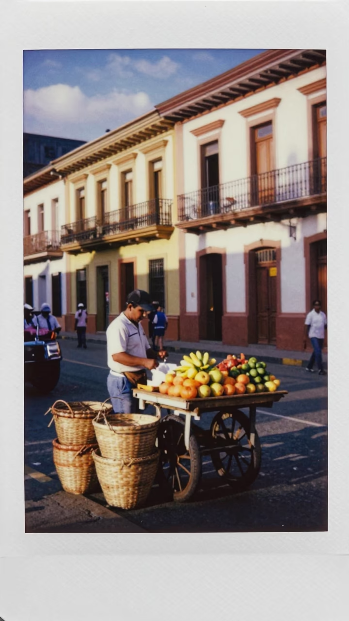 Late Afternoon Street Scene in Medellin Colombia with Woven Baskets in in Medellin, Colombia
