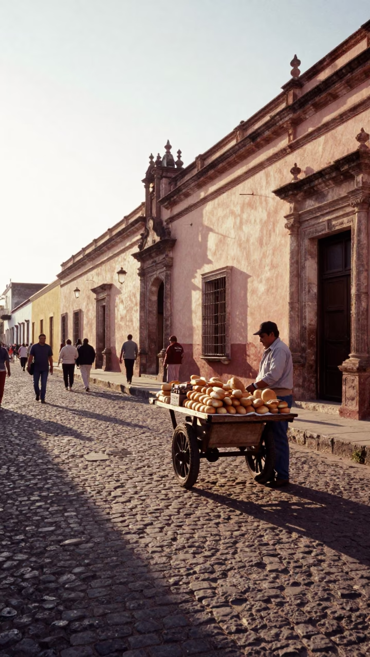 Late Afternoon Street Scene in Merida Mexico with Local Market Goods in in Merida, Mexico