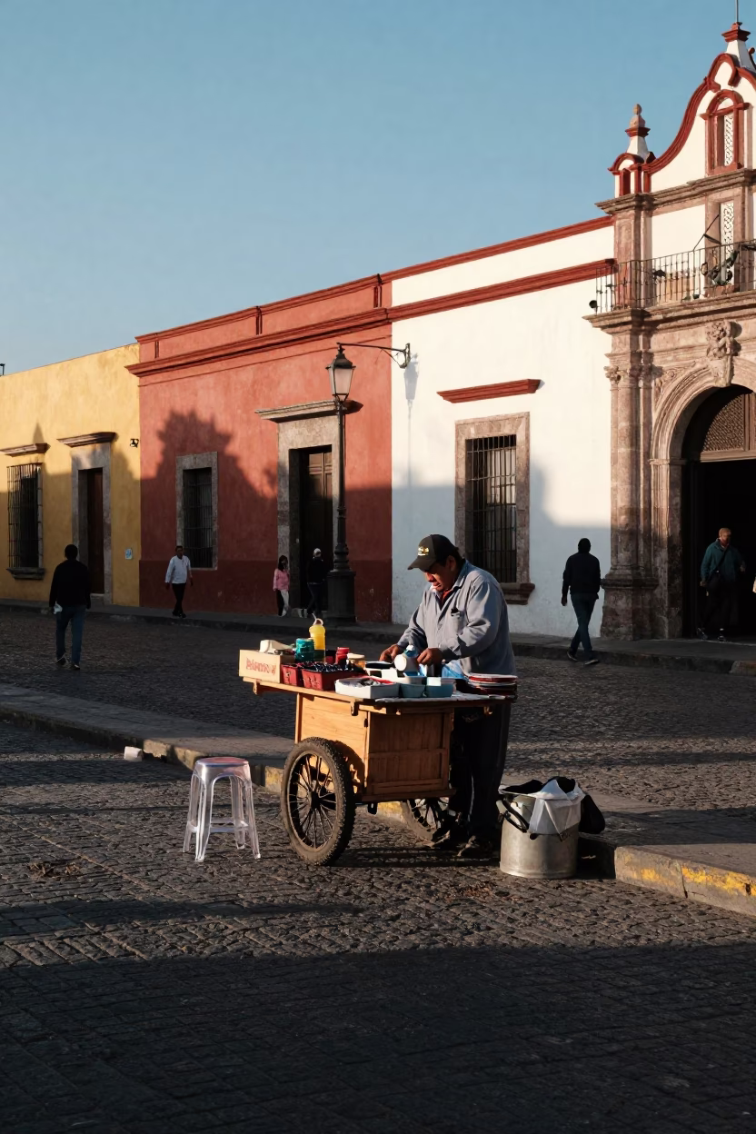 Late Afternoon Street Scene in Merida Mexico with Local Vendor and Traditional Elements in in Merida, Mexico