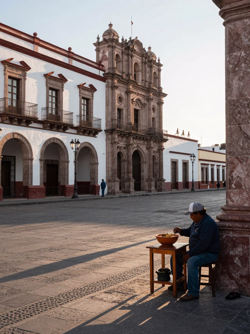Late Afternoon Street Scene in Merida Mexico with Locro Stew Bowl in in Merida, Mexico