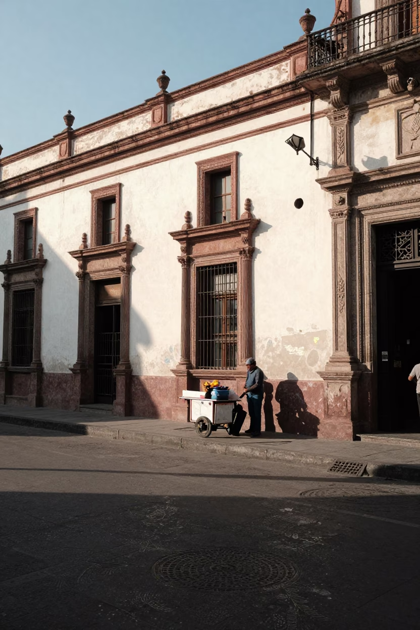 Late Afternoon Street Scene in Mexico City with Paint Flecks and Urban Details in in Mexico City, Mexico
