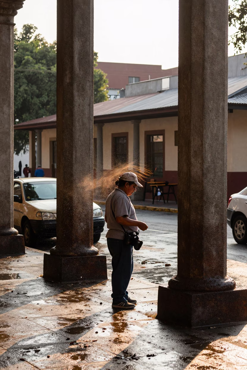 Late Afternoon Street Scene in Mexico City With Rust and Classroom Details in in Mexico City, Mexico