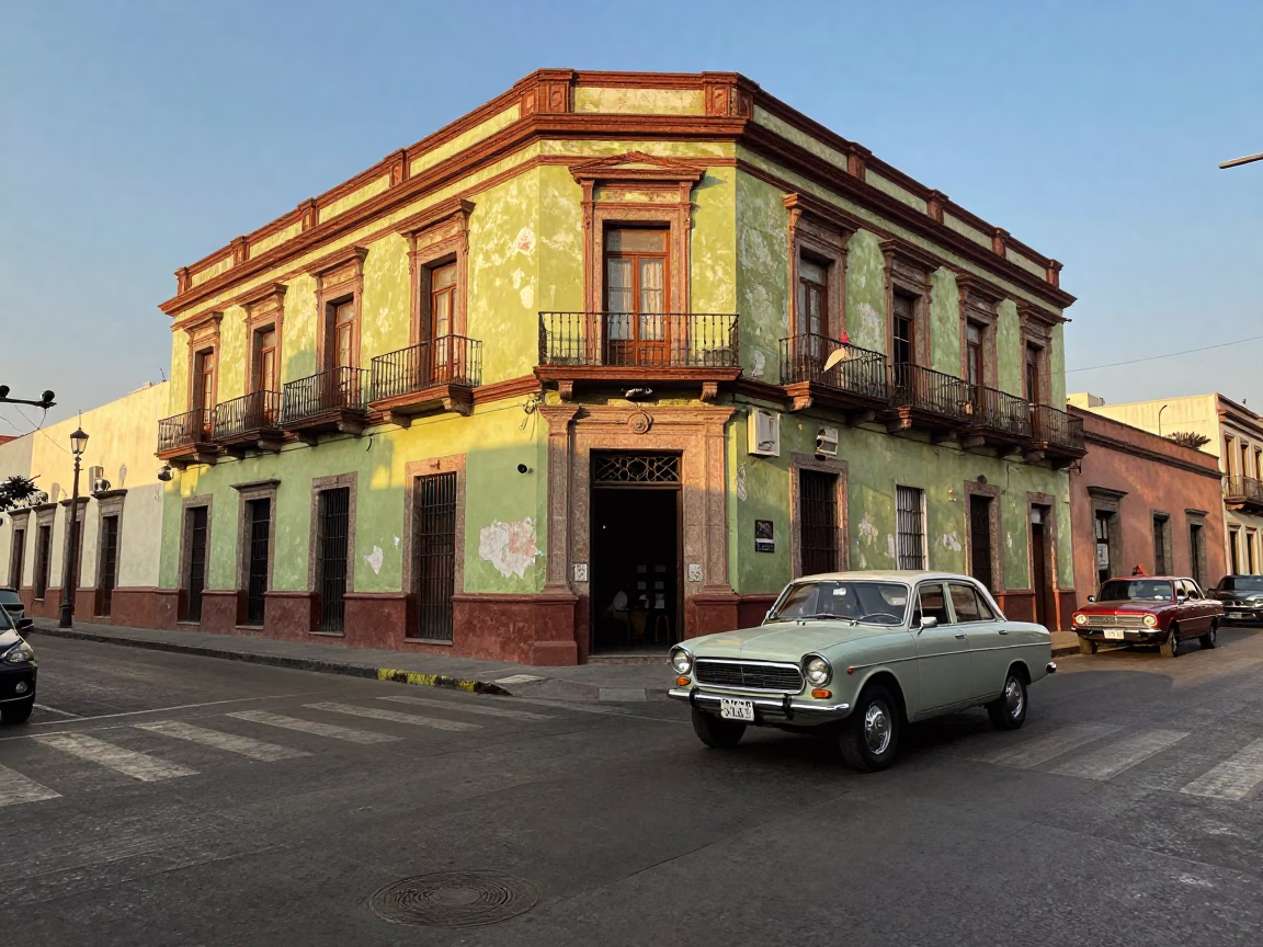 Late Afternoon Street Scene in Mexico City with Vintage 1970s Aesthetic and Urban Details in in Mexico City, Mexico