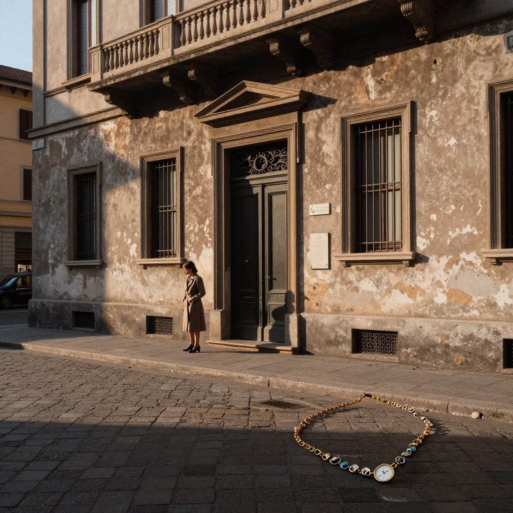 Late Afternoon Street Scene in Milan Italy with Vintage Charm Bracelet Detail in in Milan, Italy