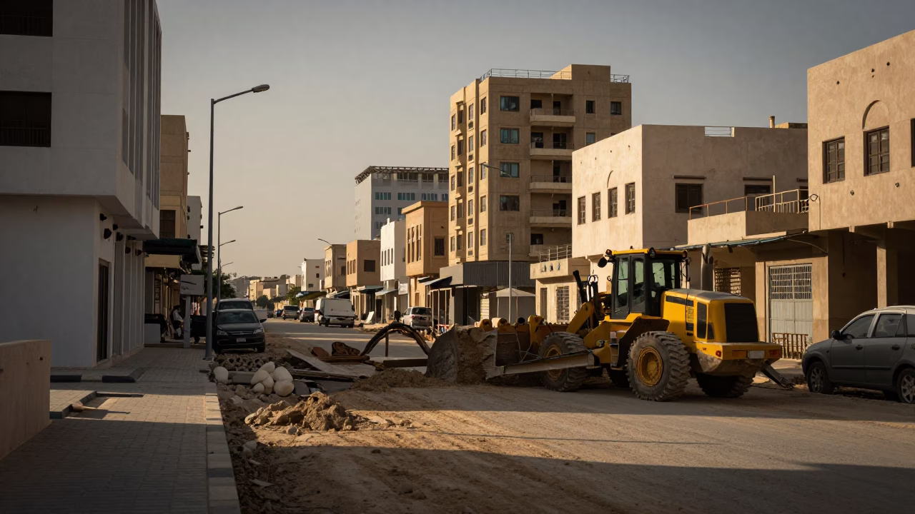 Late Afternoon Street Scene in Muscat Oman with Construction Activity in in Muscat, Oman