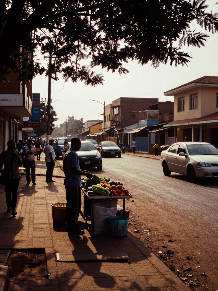 Late Afternoon Street Scene in Nairobi Kenya with Leaf Shadows on Tile in in Nairobi, Kenya