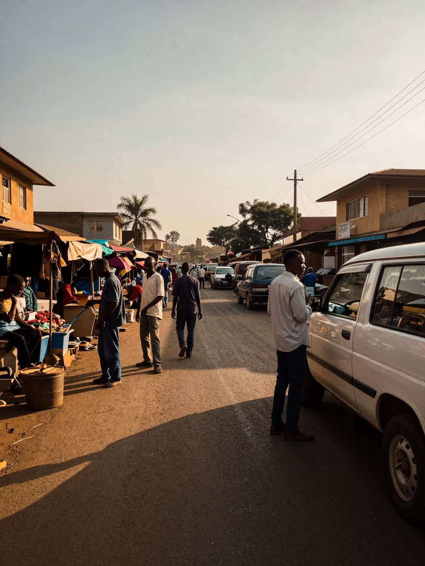 Late Afternoon Street Scene in Nairobi Kenya with Market Activity and Local Commerce in in Nairobi, Kenya