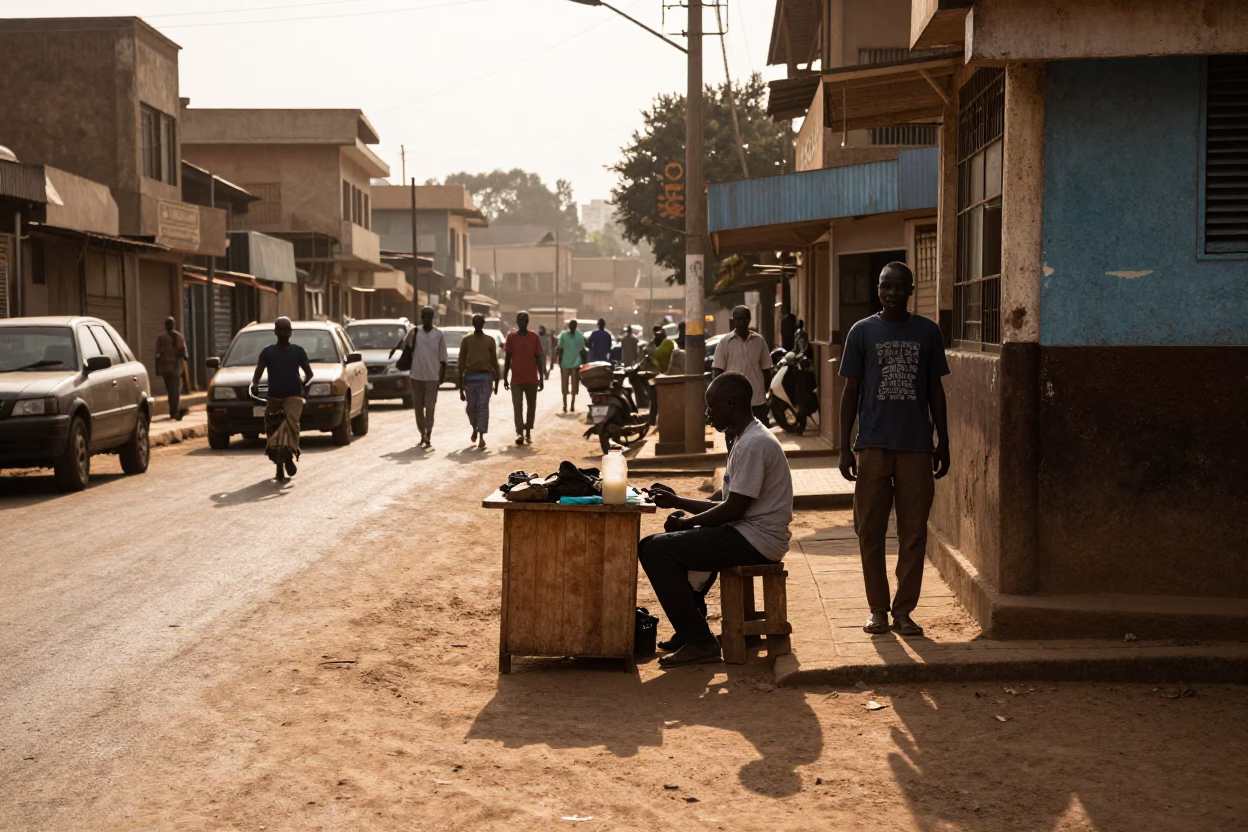 Late Afternoon Street Scene in Nairobi Kenya with Vendor and Daily Life in in Nairobi, Kenya