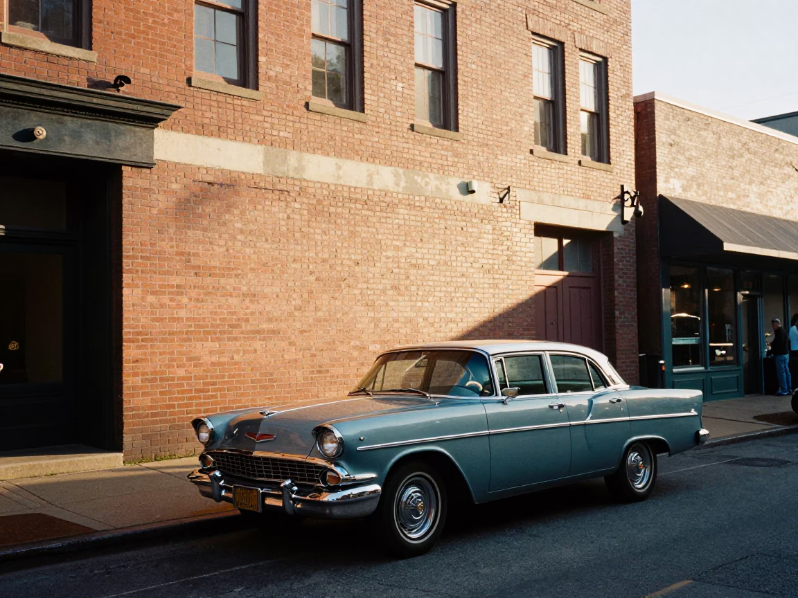 Late Afternoon Street Scene in Nashville Tennessee with Vintage Car and Local Details in in Nashville, Tennessee, United States