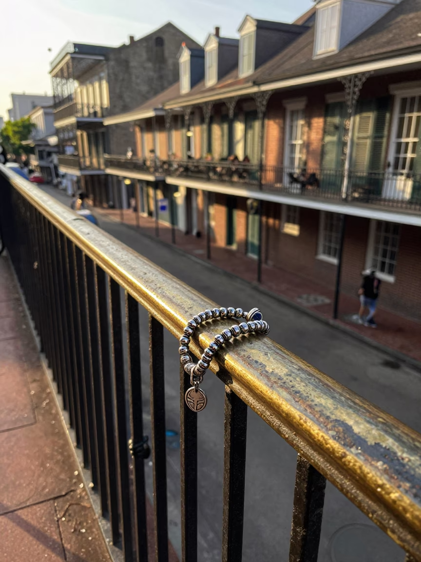 Late Afternoon Street Scene in New Orleans Louisiana with Charm Bracelet and Salt Cellar in in New Orleans, Louisiana, United States