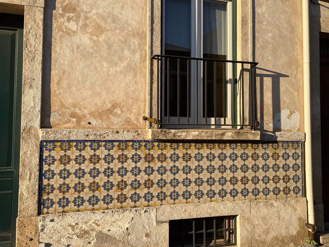 Late Afternoon Street Scene in Nice France with Ceramic Tiles and Nickel Latch Detail in in Nice, France