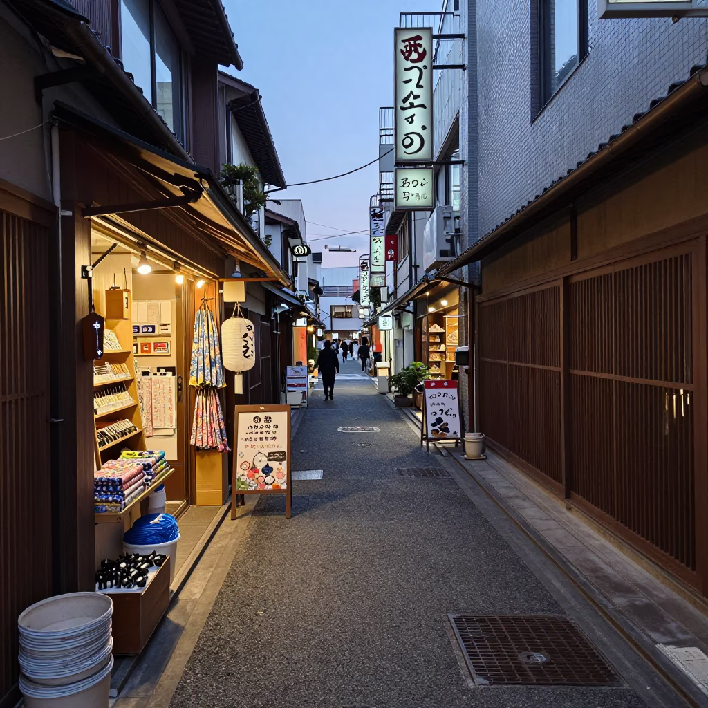 Late Afternoon Street Scene in Osaka Japan with Local Commerce and Urban Details in in Osaka, Japan