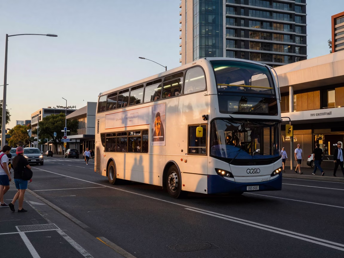 Late Afternoon Street Scene in Perth Western Australia with Double Decker Bus in in Perth, Western Australia, Australia