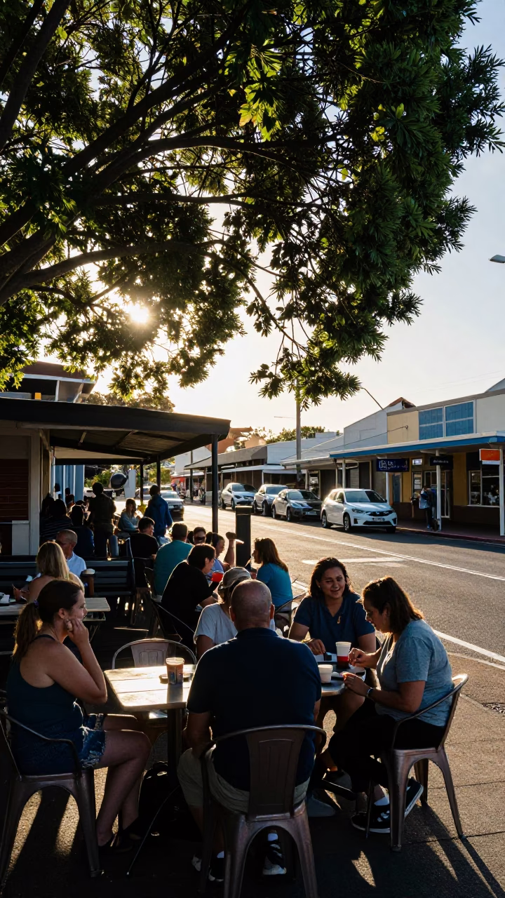 Late Afternoon Street Scene in Perth Western Australia with Local Dining and Urban Details in in Perth, Western Australia, Australia