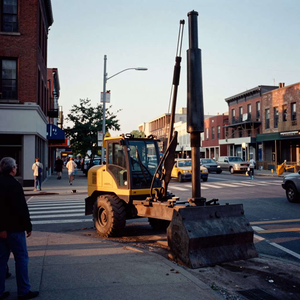 Late Afternoon Street Scene in Philadelphia Pennsylvania with Construction Pile Driver in in Philadelphia, Pennsylvania, United States