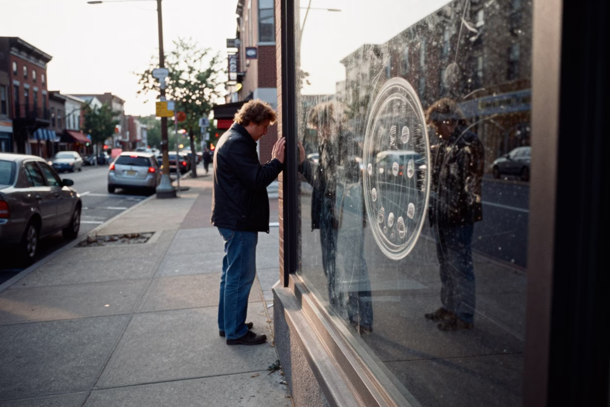 Late Afternoon Street Scene in Philadelphia Pennsylvania with Fingerprints on Glass and Urban Details in in Philadelphia, Pennsylvania, United States