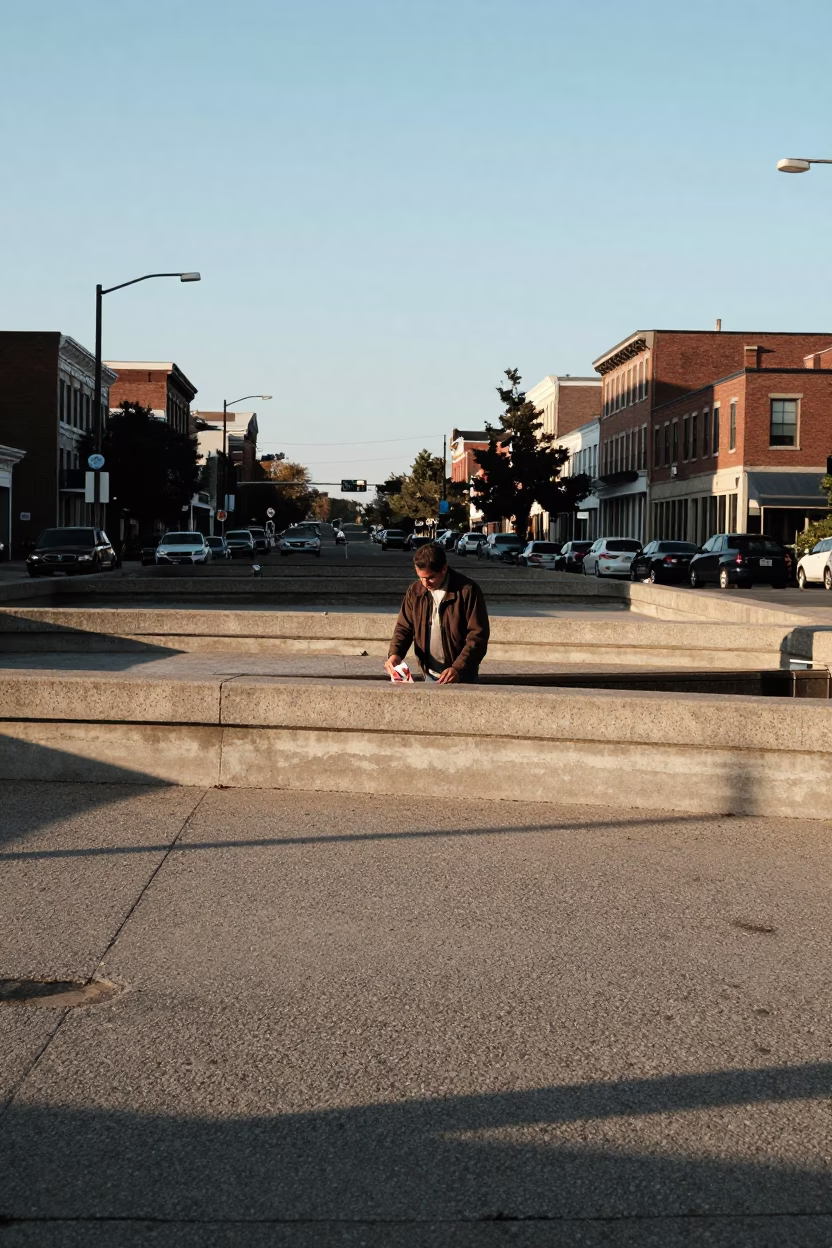 Late Afternoon Street Scene in Philadelphia Pennsylvania with Water Treatment Basin and Urban Details in in Philadelphia, Pennsylvania, United States