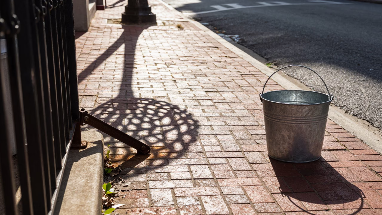 Late Afternoon Street Scene in Philadelphia Pennsylvania with Wicker Shadow and Metal Bucket in in Philadelphia, Pennsylvania, United States