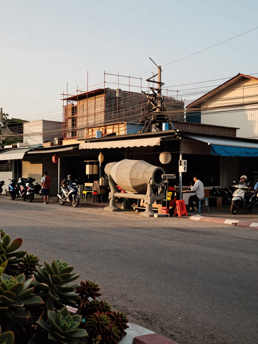 Late Afternoon Street Scene in Phuket Thailand with Construction and Succulents in in Phuket, Thailand
