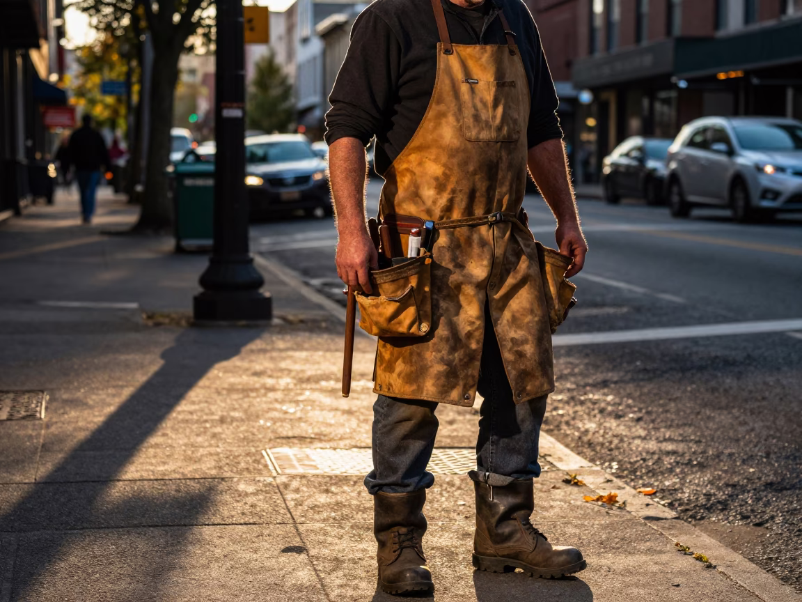 Late Afternoon Street Scene in Portland Oregon with Tool Aprons and Raspberry Vines in in Portland, Oregon, United States