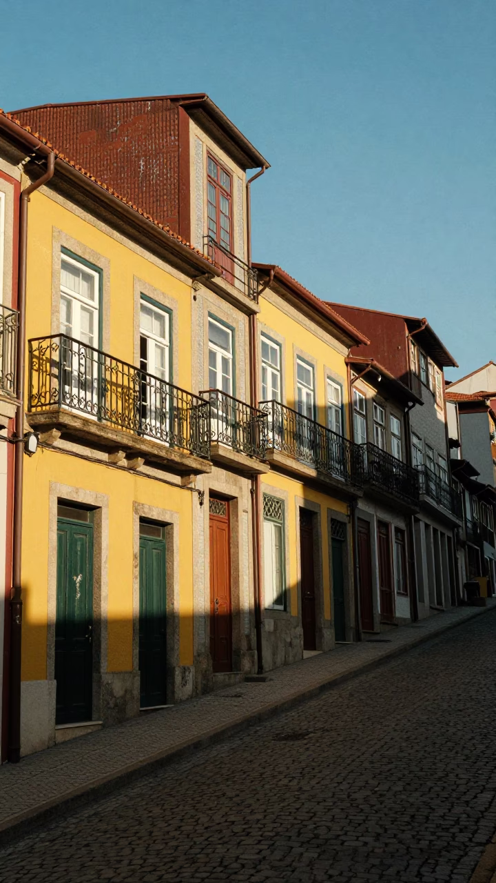 Late Afternoon Street Scene in Porto Portugal with Colorful Building Facades and Daily Life in in Porto, Portugal