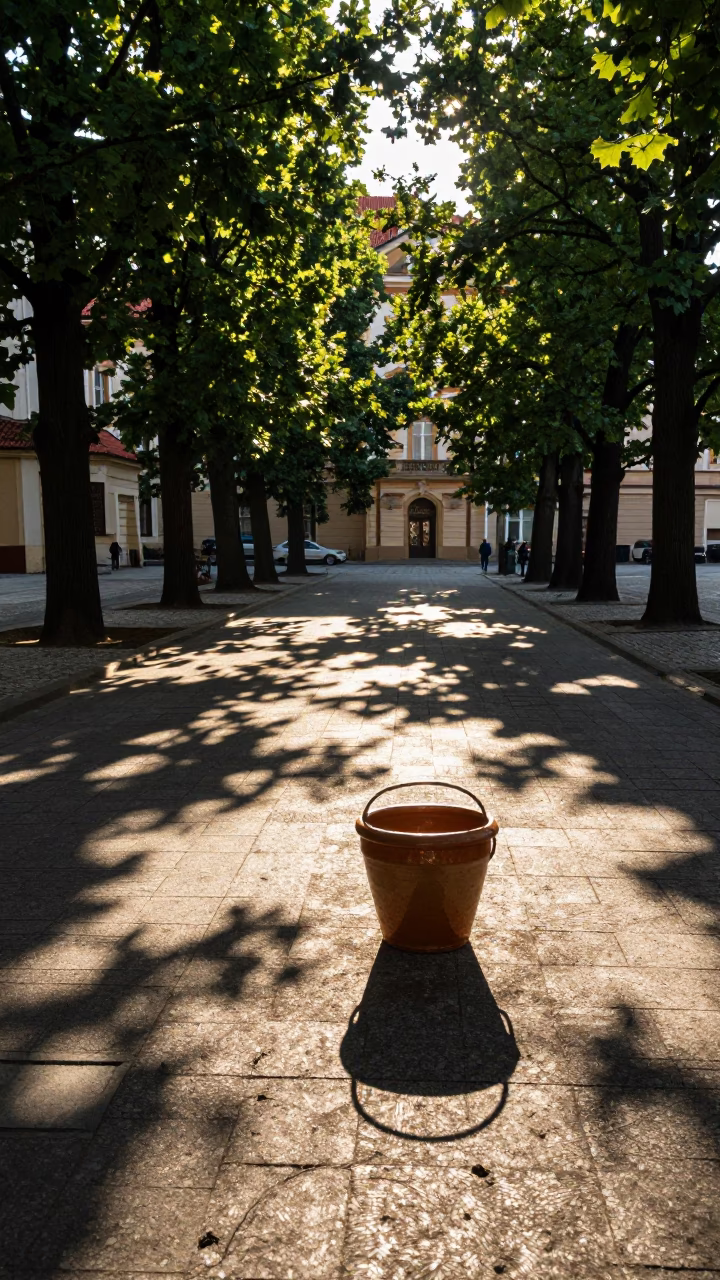 Late Afternoon Street Scene in Prague Czech Republic with Wicker Shadow and Salt Cellar in in Prague, Czech Republic
