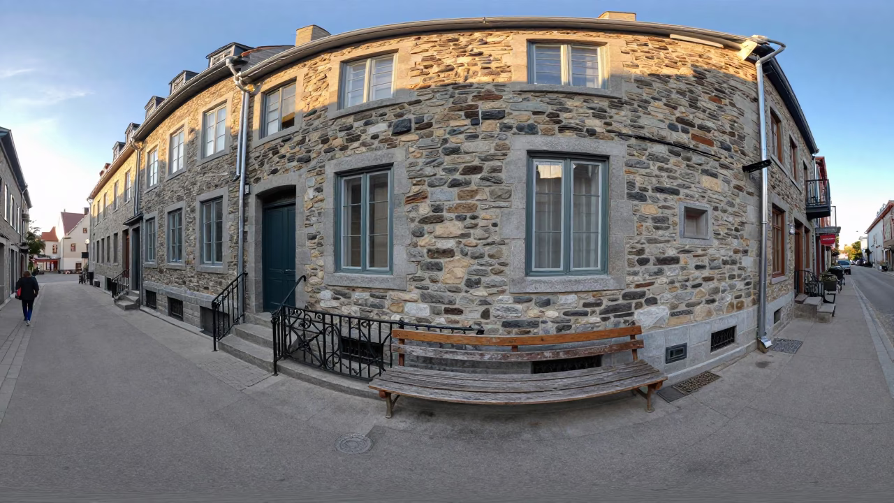 Late Afternoon Street Scene in Quebec City with Brushed Steel Edge Detail in in Quebec City, Quebec, Canada