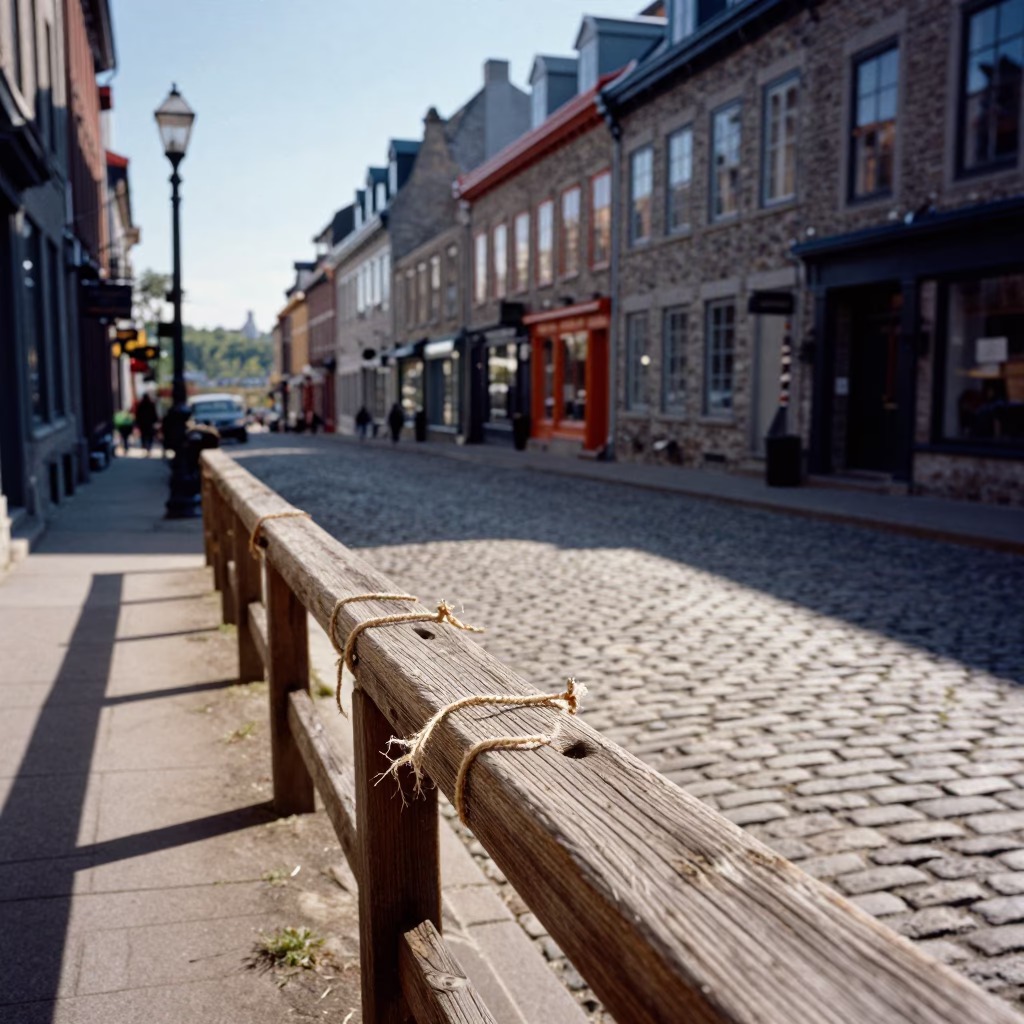 Late Afternoon Street Scene in Quebec City with Twine and Urban Details in in Quebec City, Quebec, Canada