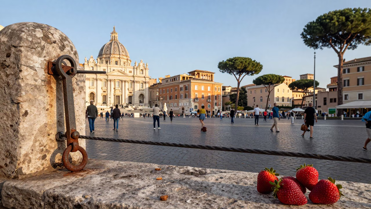 Late Afternoon Street Scene in Rome Italy with Turnbuckle and Strawberries in in Rome, Italy